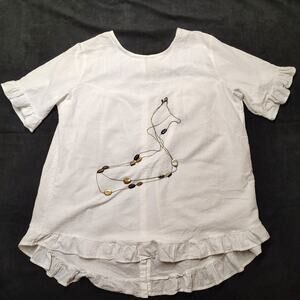 Worthier Pure Linen Crepe Ruffle High-Low Women's Blouse White Medium Cottagecor